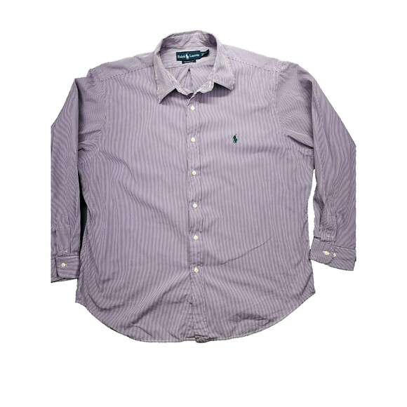 Polo Ralph Lauren Shirt Mens Sz 17 Maroon White Classic‎ Fit Long Sleeve Pony - Picture 1 of 16